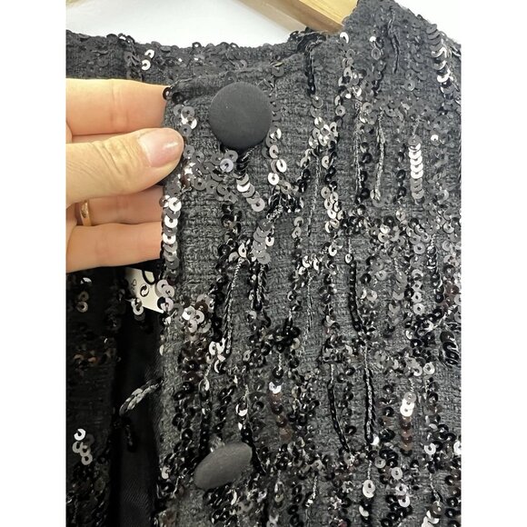 Zara Womens Sequin Jacket Blazer XS Black Fringed Textured New - Picture 5 of 14